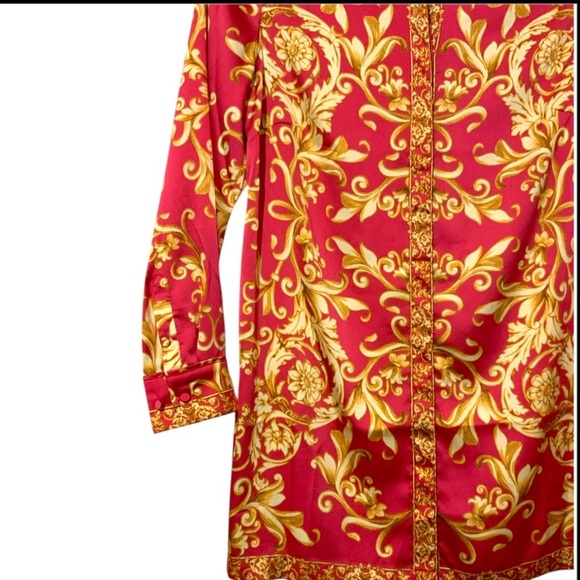 Chico's Women's Boho Ornate Scroll-Print Long Sleeve Tunic Sz Small Pink Gold - Picture 9 of 14